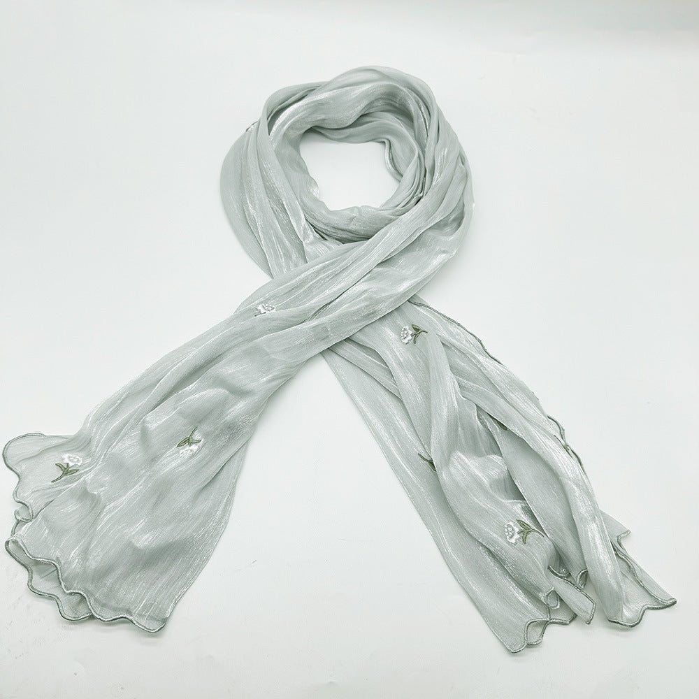 MH080 Breathable And Cool Crepe Embroidered Hijab