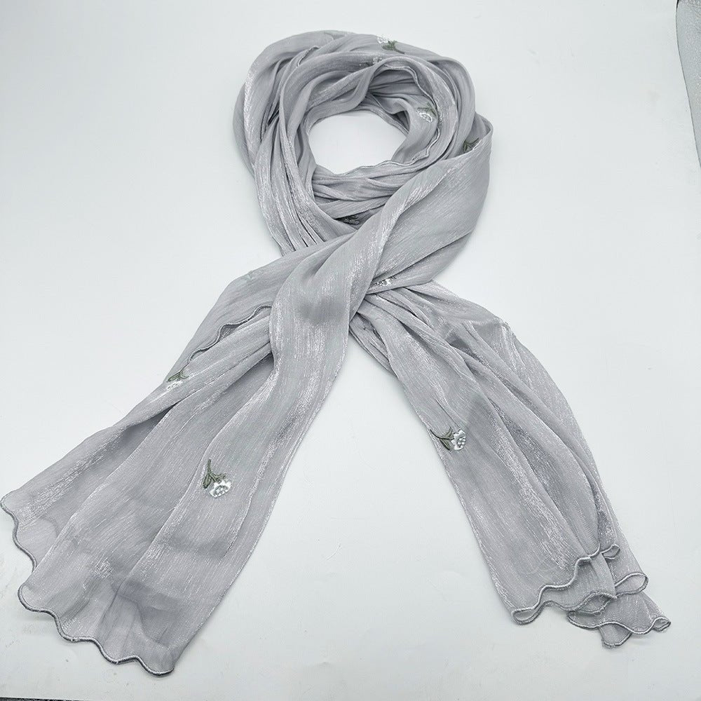 MH080 Breathable And Cool Crepe Embroidered Hijab