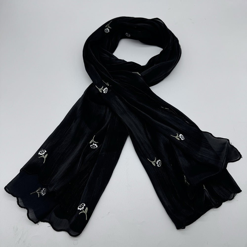 MH080 Breathable And Cool Crepe Embroidered Hijab