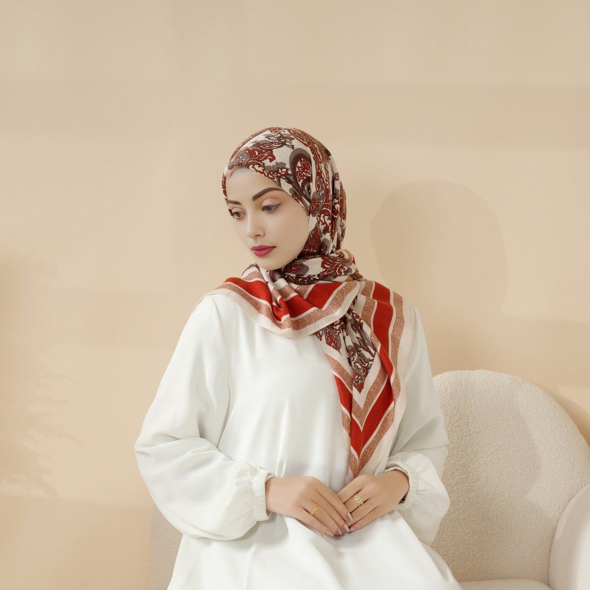 MH096 Printed Cashmere Touch Square Hijab
