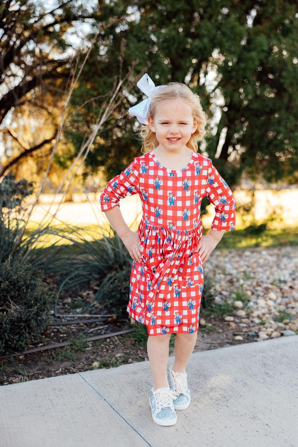 Nebraska Plaid Herbie Husker 3/4 Sleeve Pocket Twirl Dress