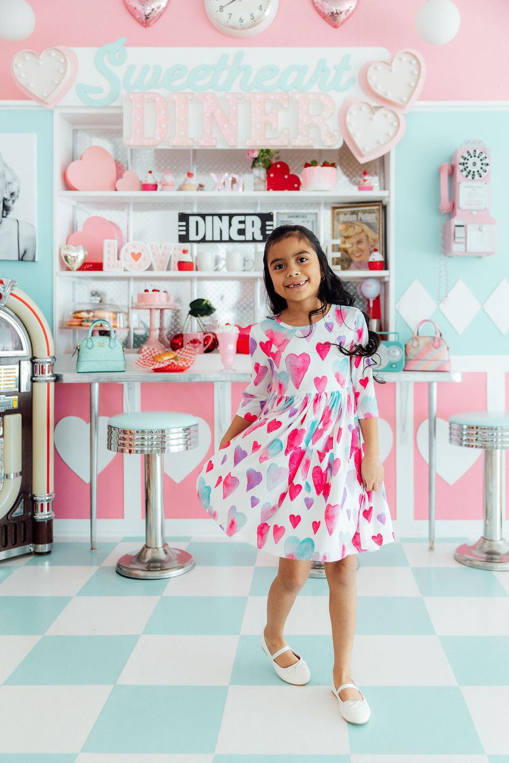 Light Hearted 3/4 Sleeve Pocket Twirl Dress