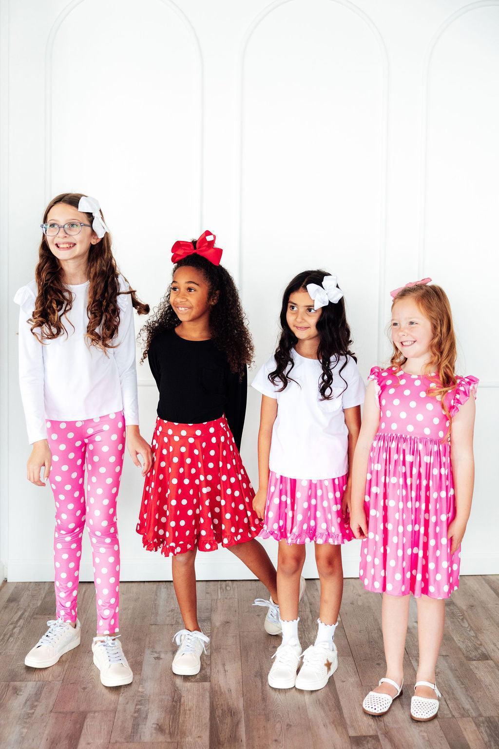 Pink Polka Dots Flutter Sleeve Twirl Dress