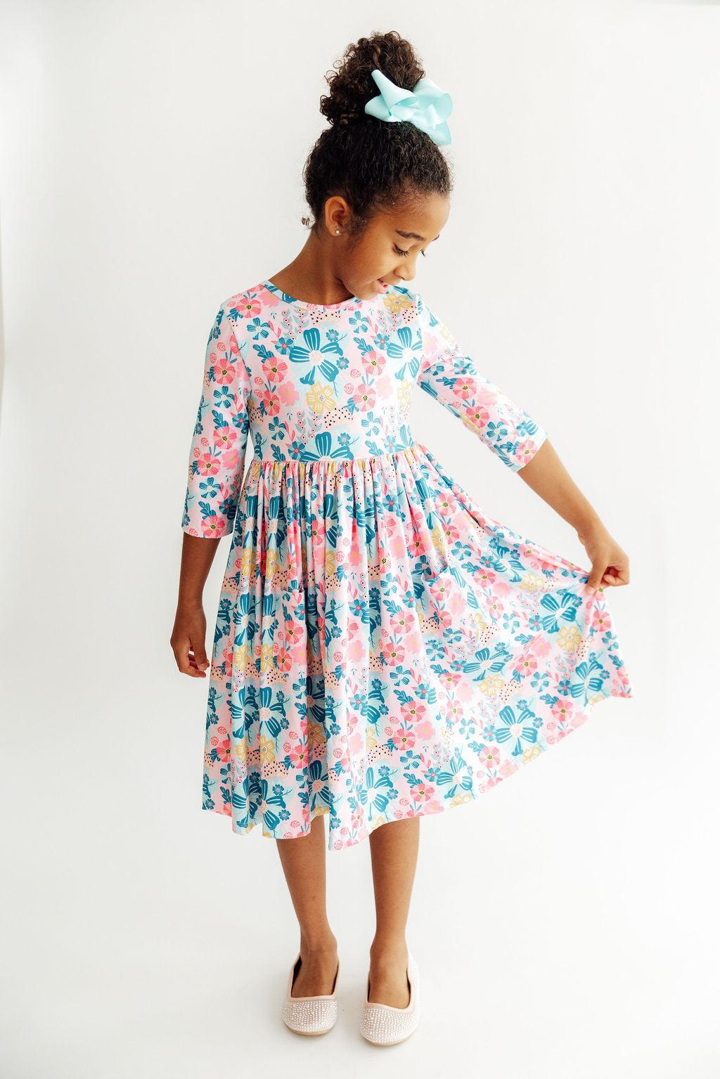 Floral Garden 3/4 Sleeve Pocket Twirl Dress
