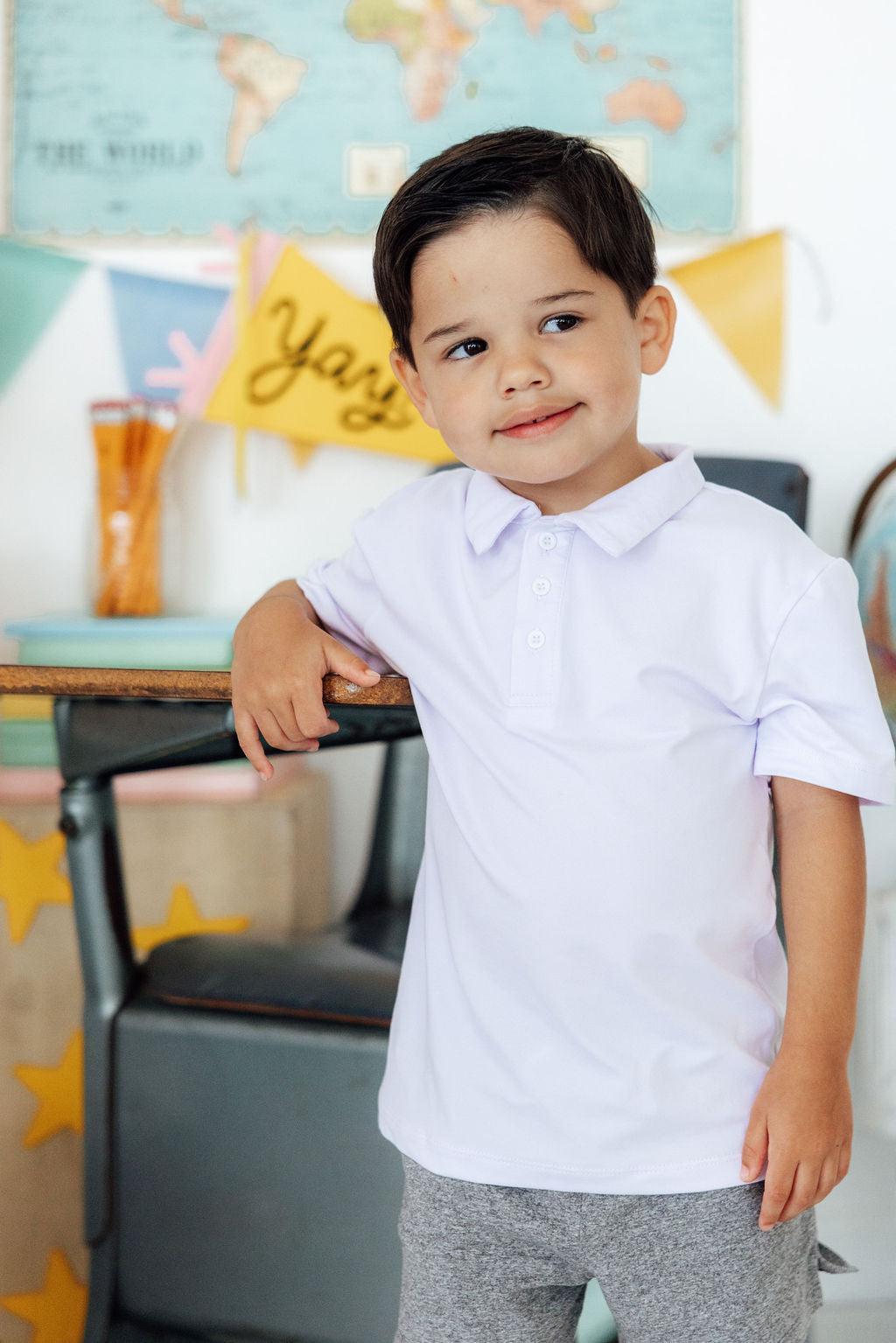 Boys White S/S Polo