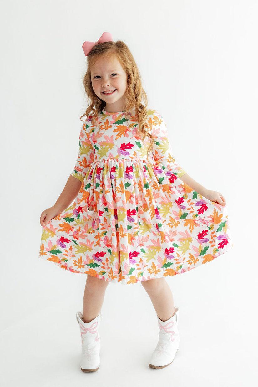 Falling Leaves 3/4 Sleeve Pocket Twirl Dress