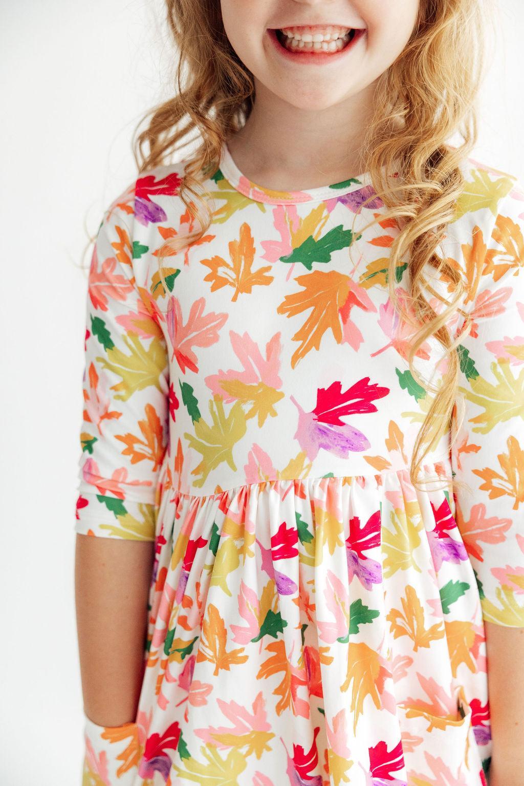 Falling Leaves 3/4 Sleeve Pocket Twirl Dress