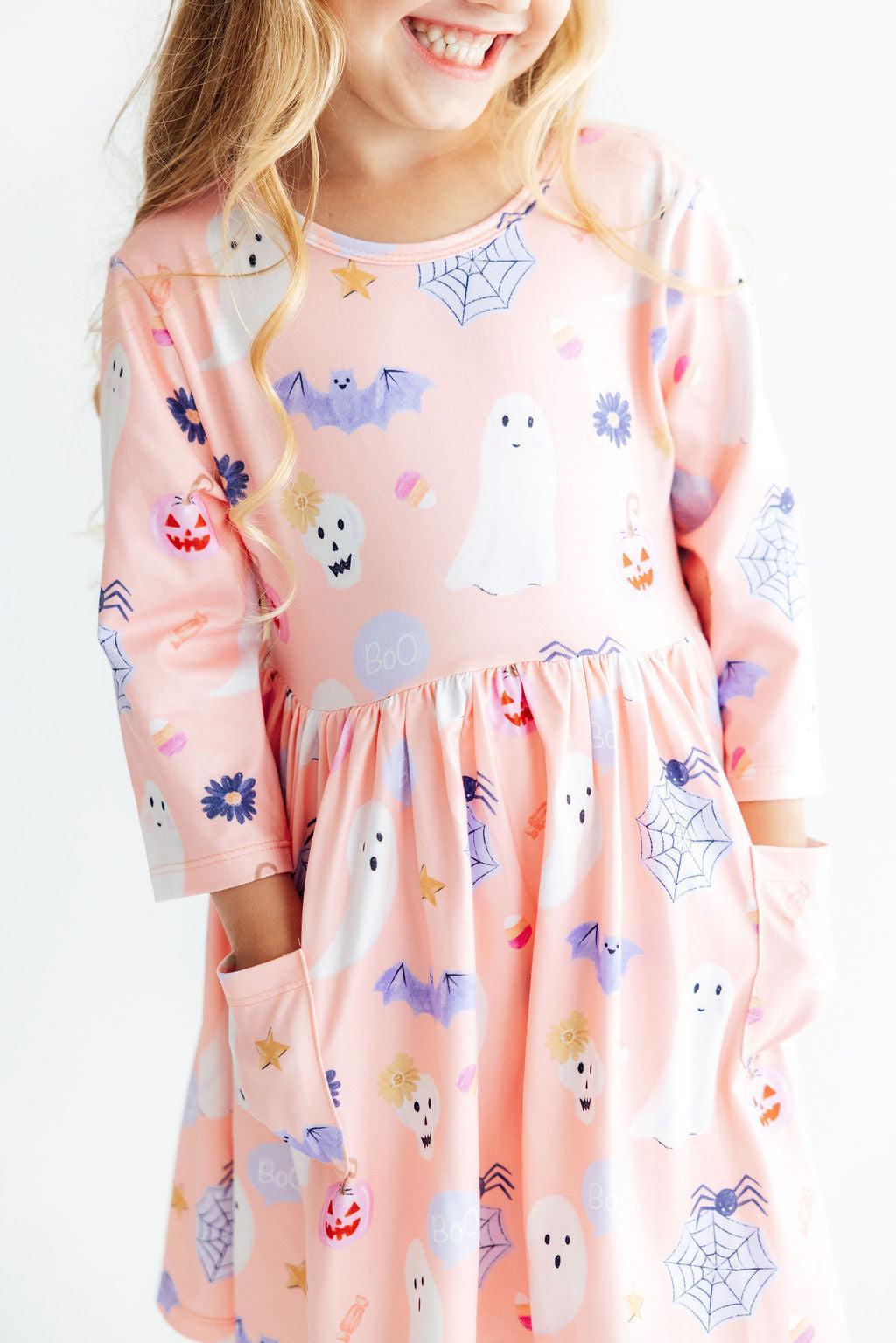 Spooky Sweetheart 3/4 Sleeve Pocket Twirl Dress