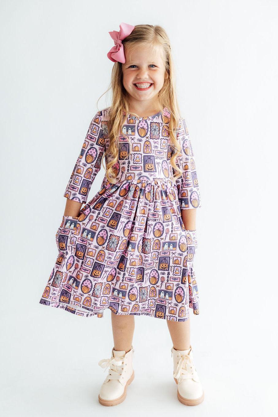 Ghouls Just Want to Have Fun 3/4 Sleeve Pocket Twirl Dress