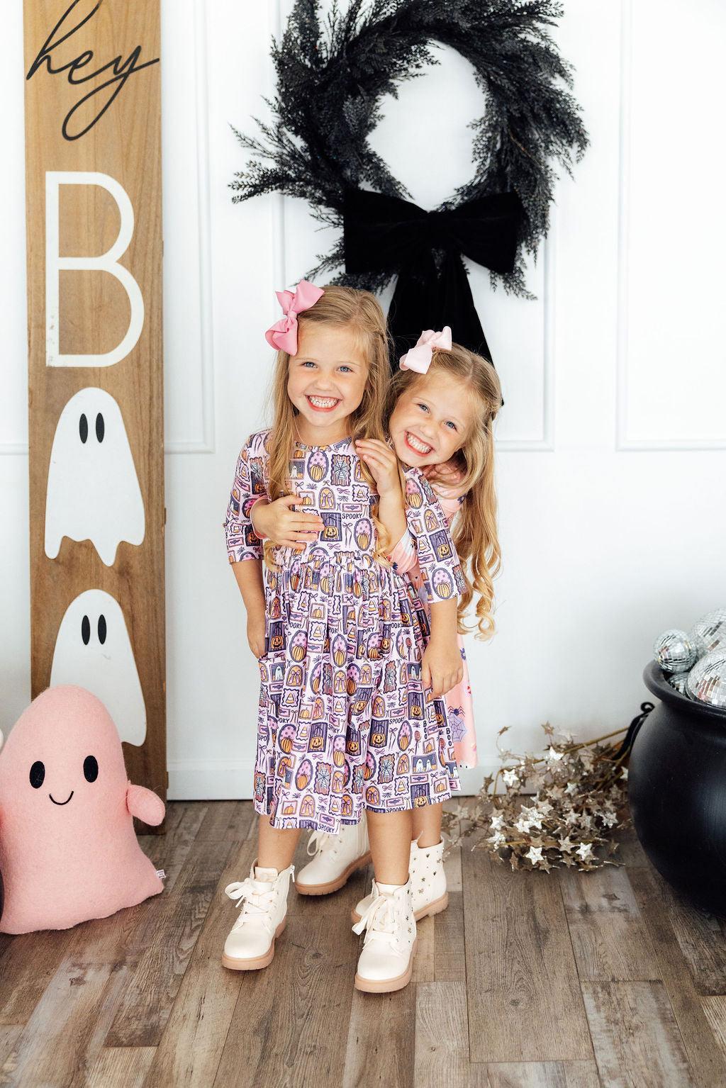 Ghouls Just Want to Have Fun 3/4 Sleeve Pocket Twirl Dress