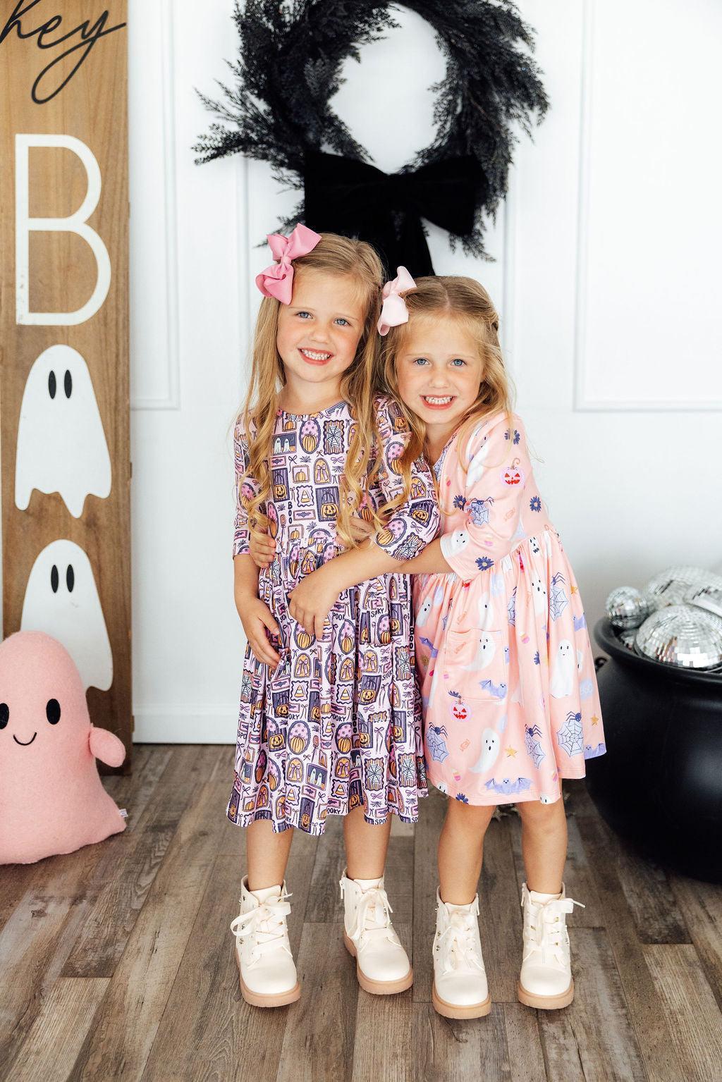 Ghouls Just Want to Have Fun 3/4 Sleeve Pocket Twirl Dress