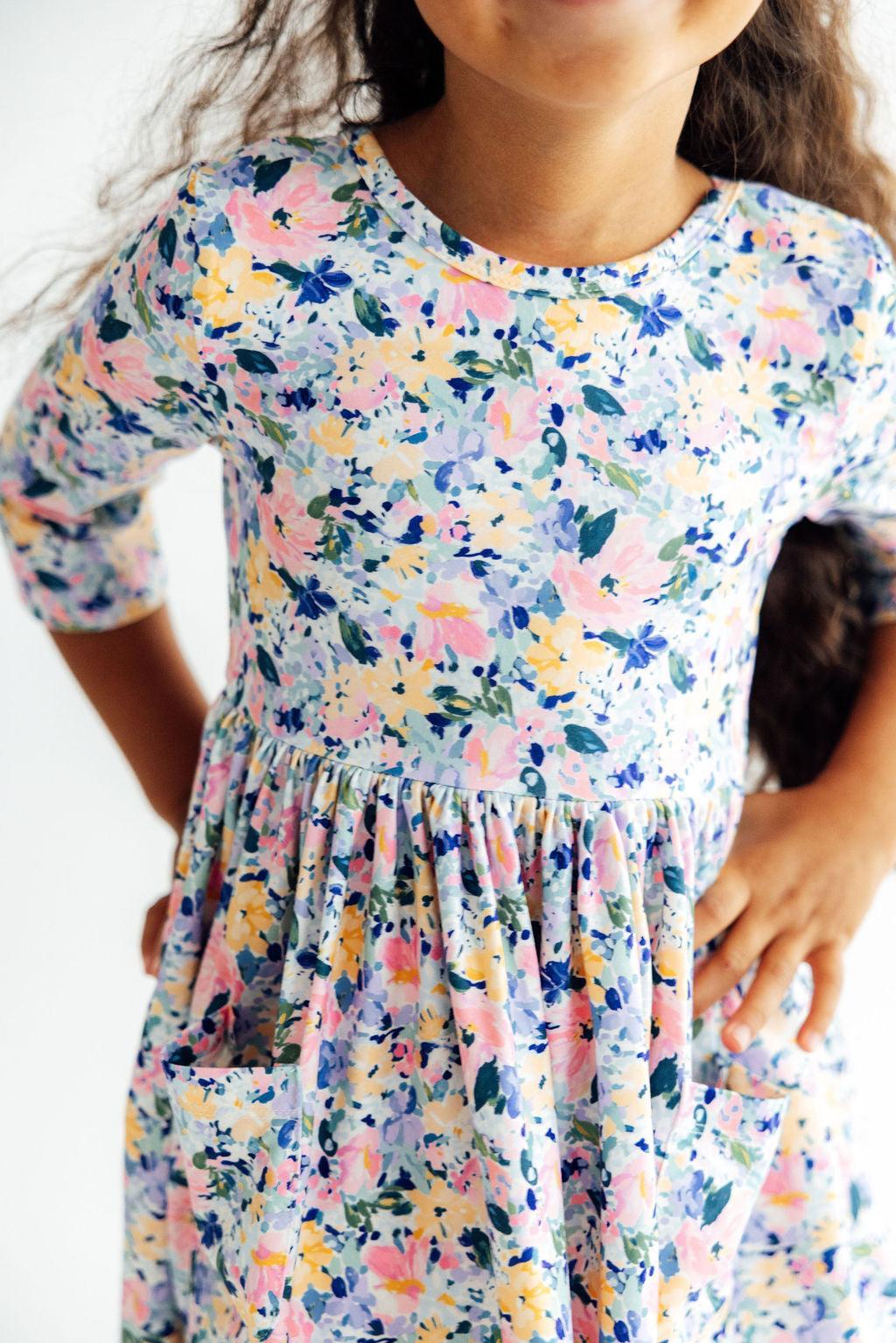 Fall Floral 3/4 Sleeve Pocket Twirl Dress