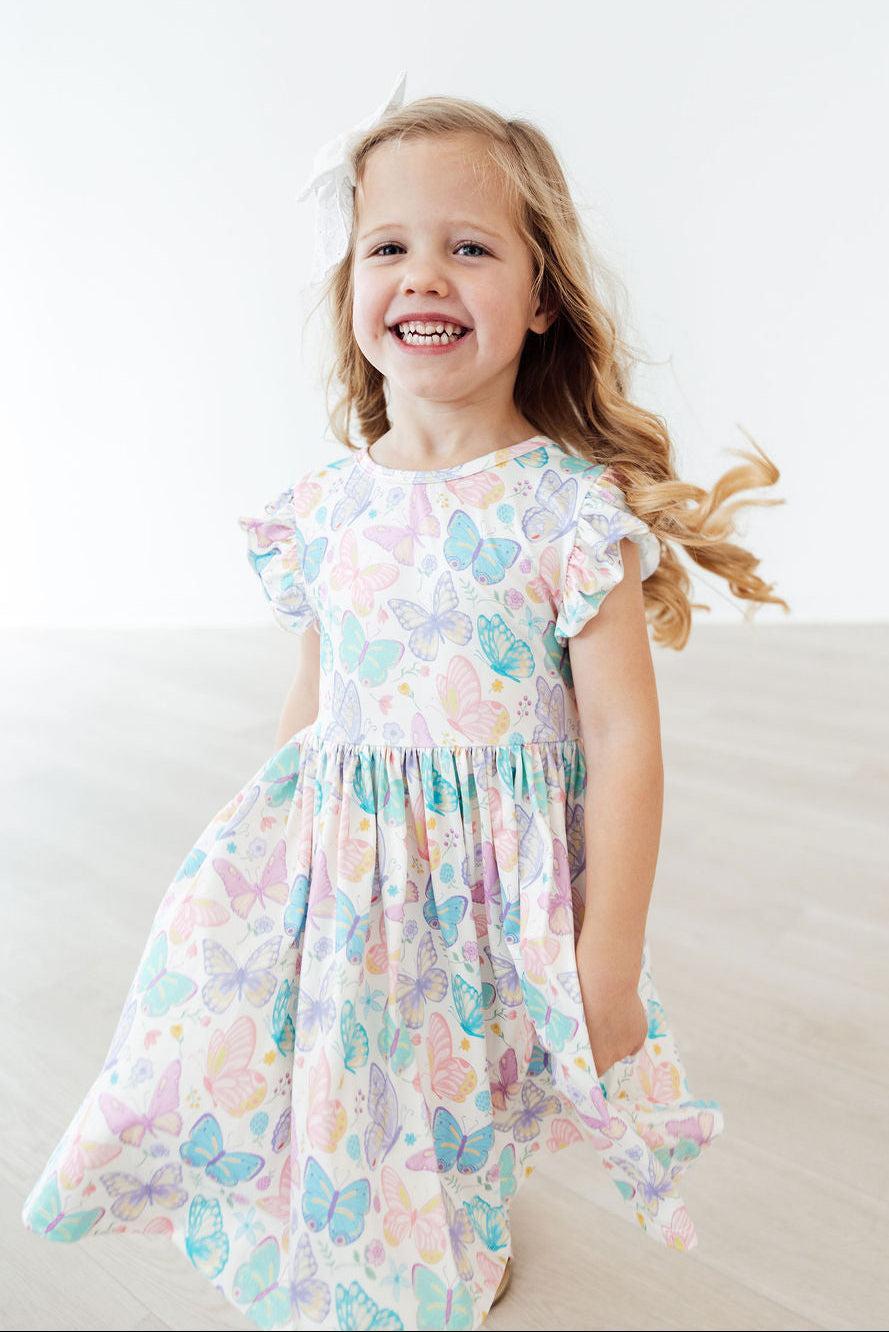 Fluttering Butterflies Flutter Sleeve Twirl Dress