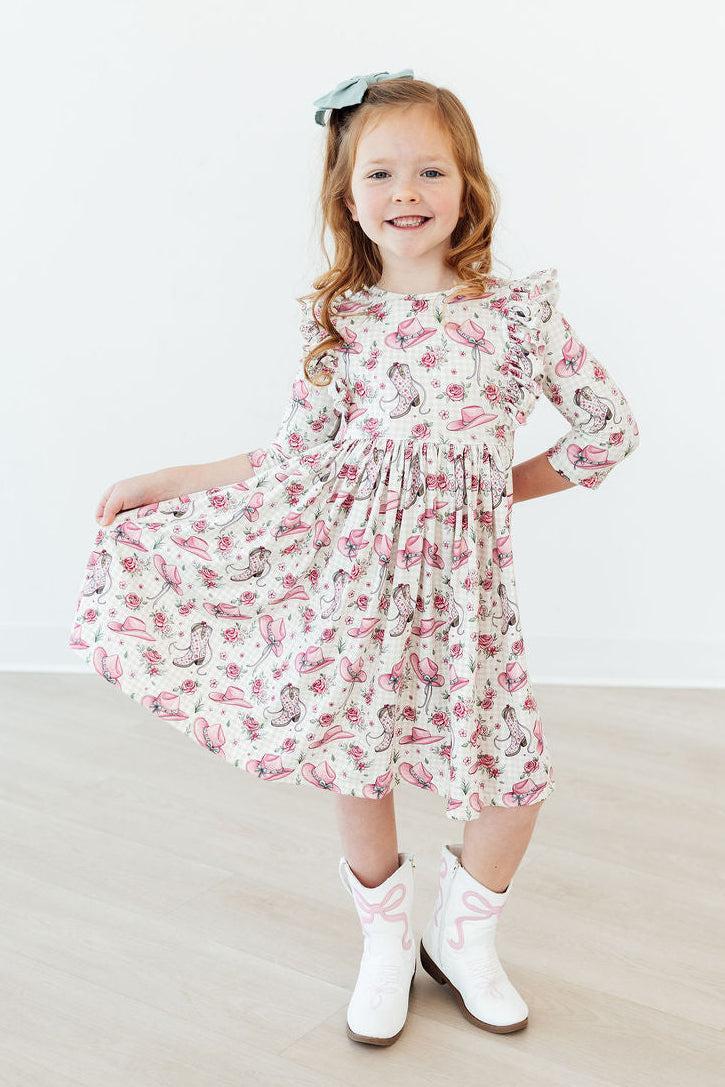 Cowgirl Cutie 3/4 Sleeve Ruffle Twirl Dress