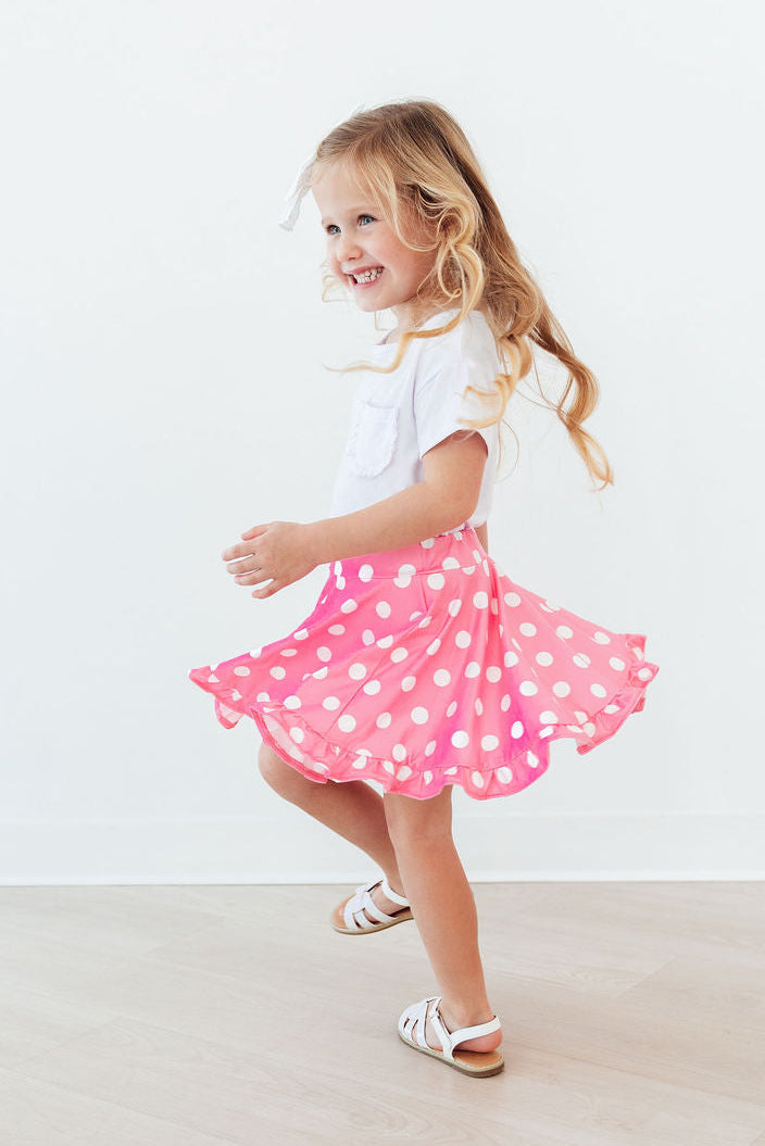 Pink Polka Dots Ruffle Twirl Skort