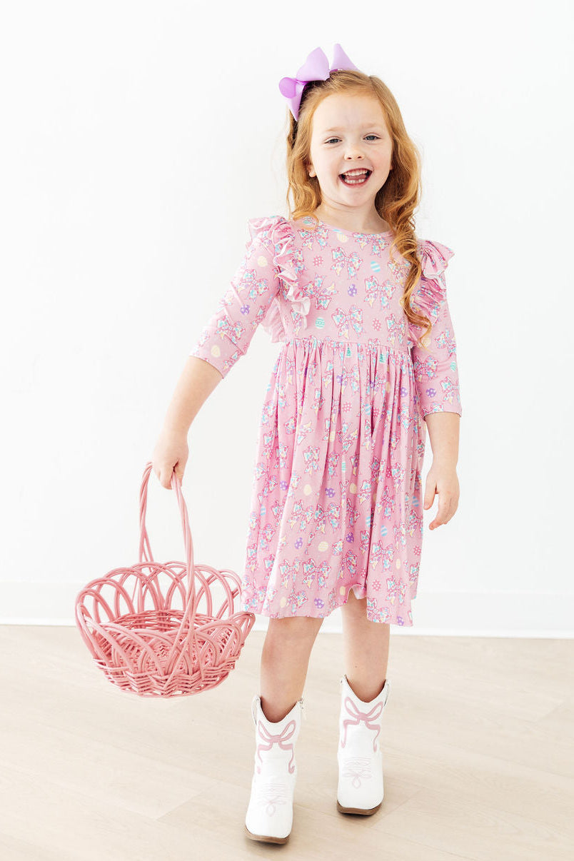 Little Bow Peeps 3/4 Sleeve Ruffle Twirl Dress