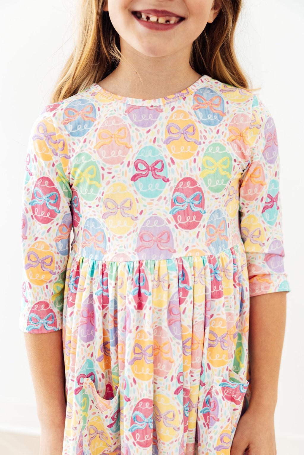 Egg-stra Cute 3/4 Sleeve Pocket Twirl Dress