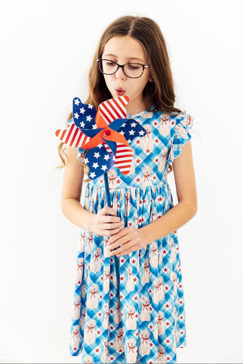 Star Spangled Pups Flutter Sleeve Twirl Dress