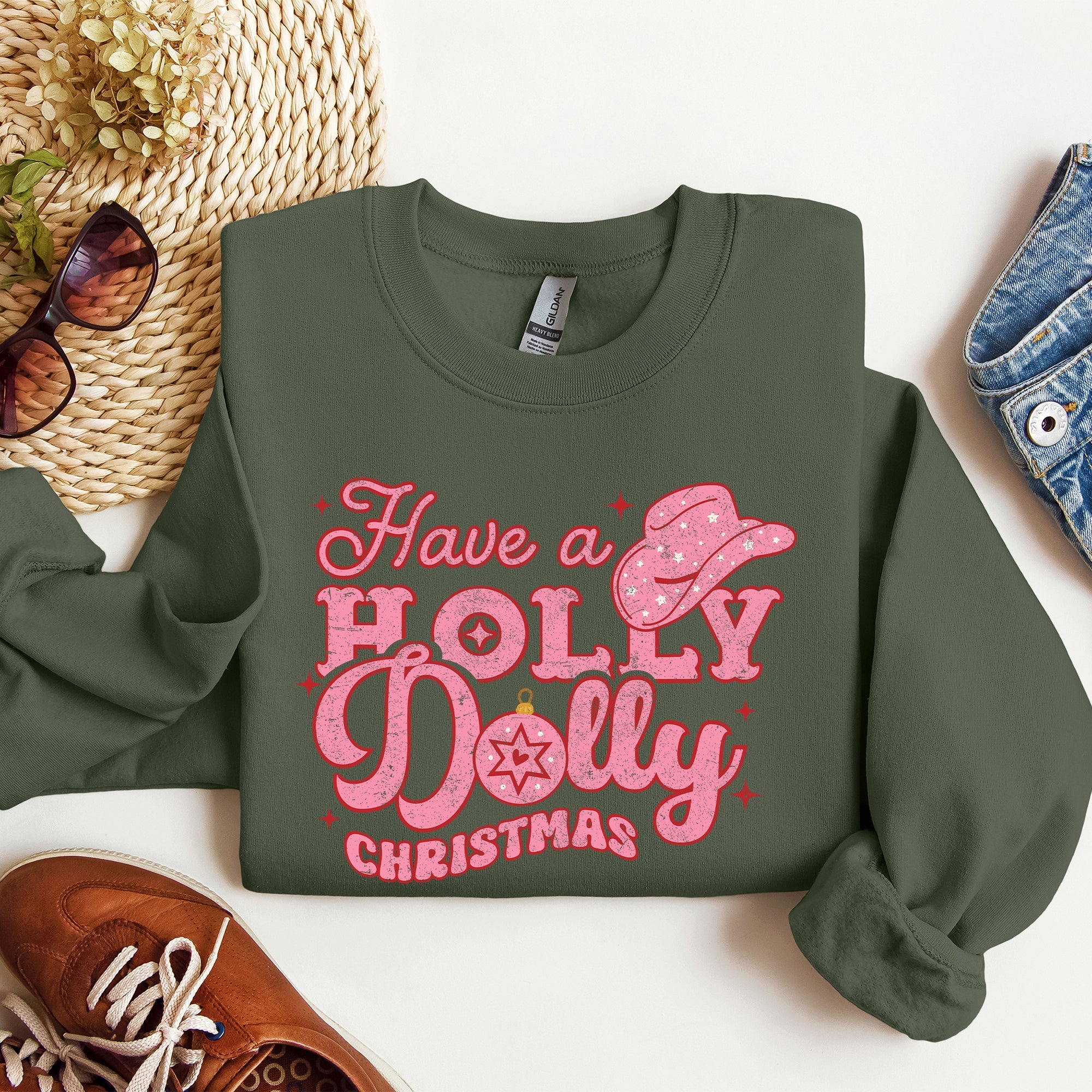 Holly Dolly Christmas Country Music Holiday Cheer Festive Cozy Vibe Graphic Sweatshirt