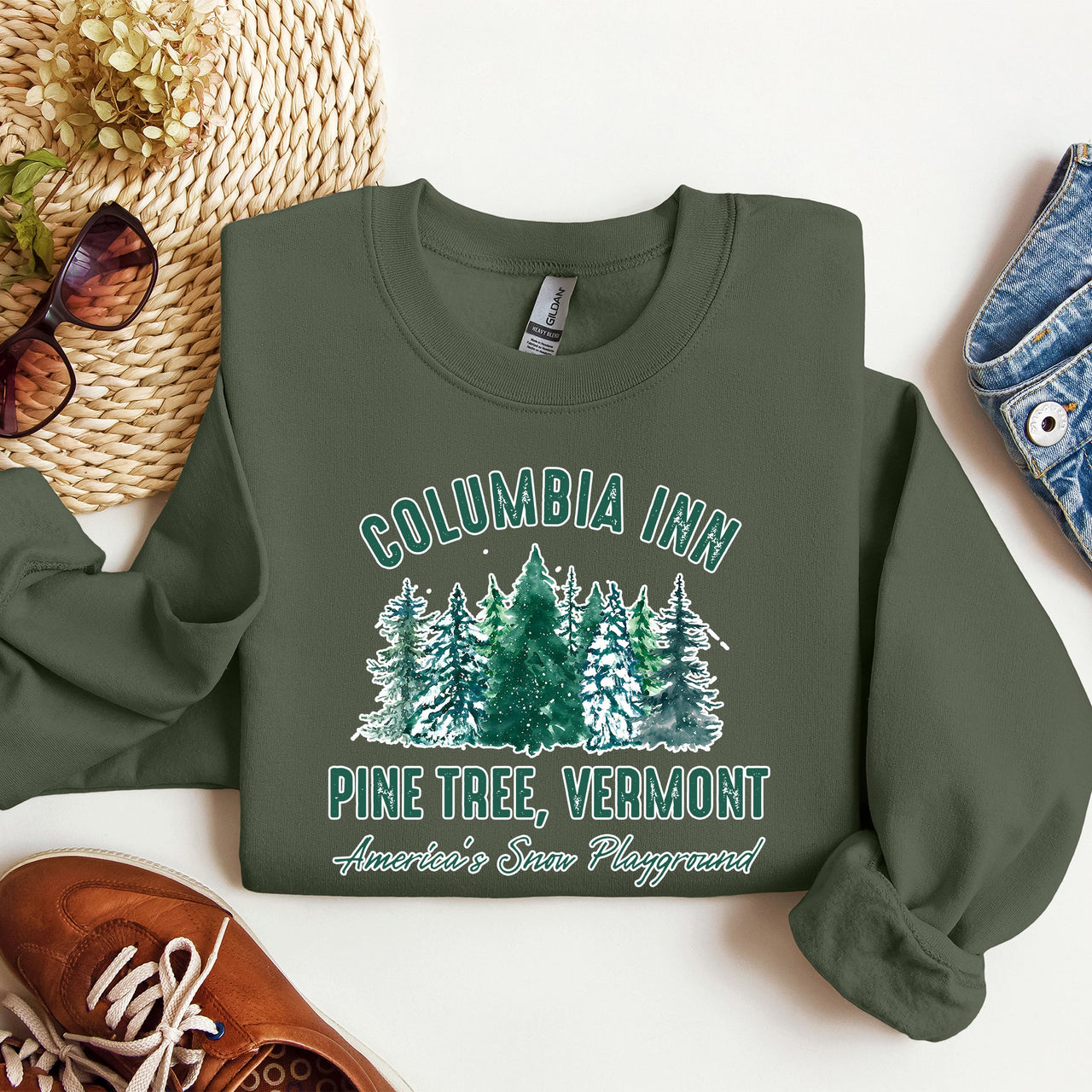 Columbia Inn White Christmas Movie Classic Musical Cozy Vintage Inspired Sweatshirt