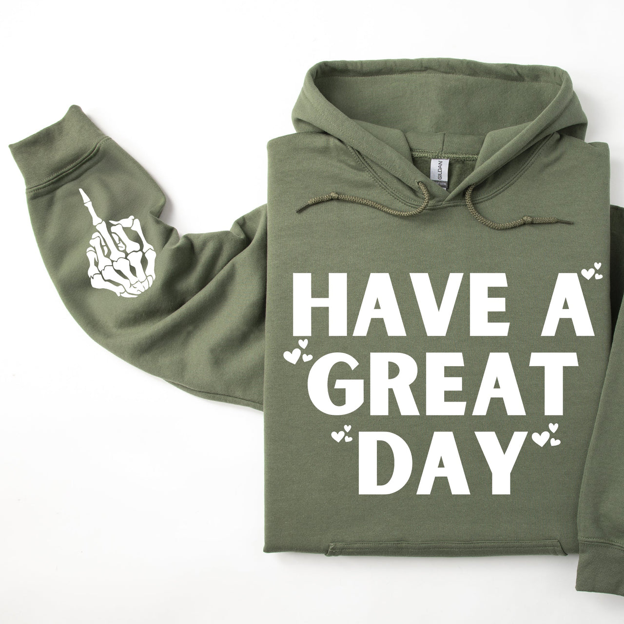 Have A Great Day Skeleton Middle Finger Sleeve Graphic Cheeky Unapologetic Hoodie
