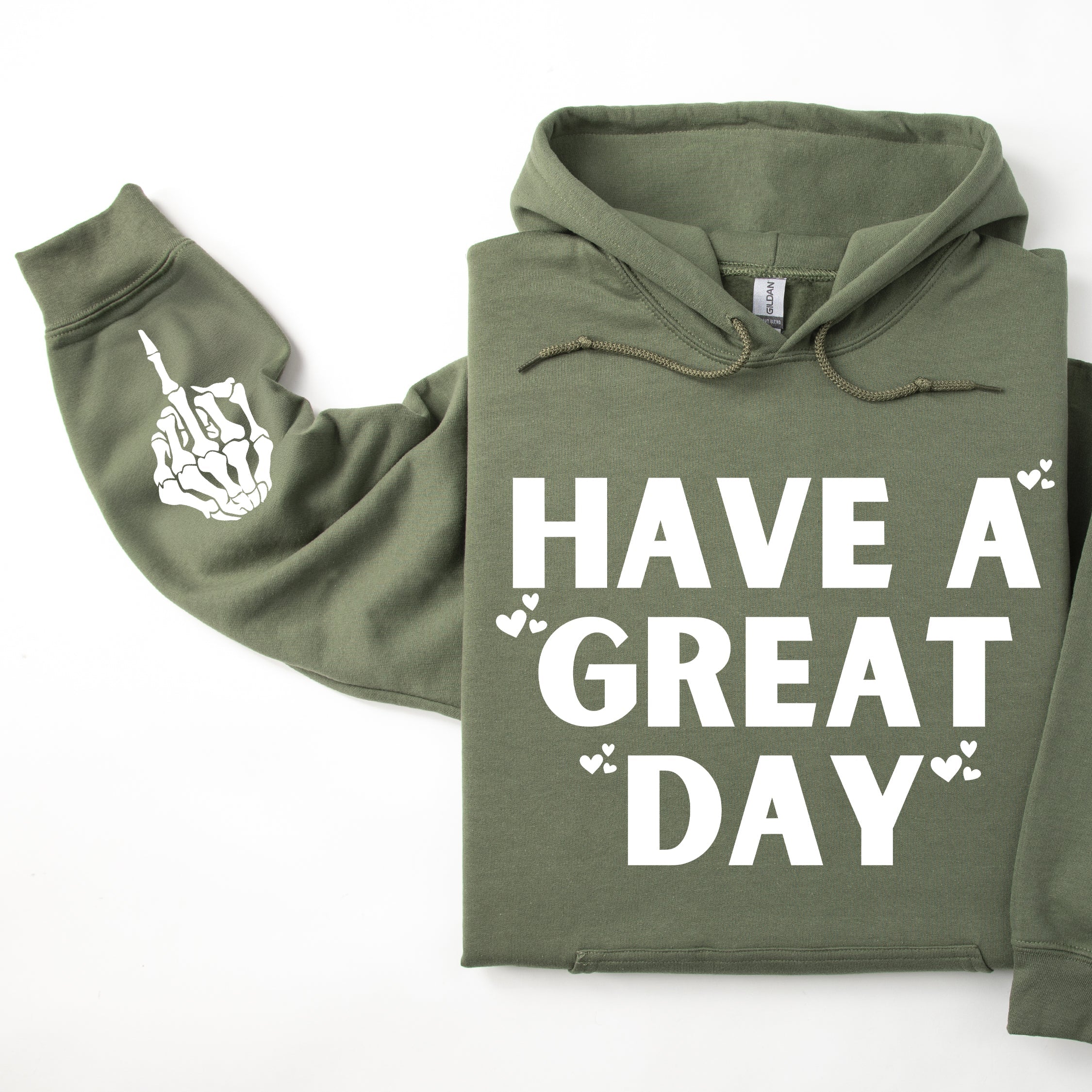 Have A Great Day Skeleton Middle Finger Sleeve Graphic Cheeky Unapologetic Hoodie
