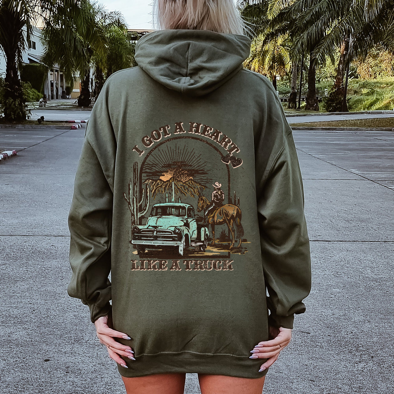 I Got A Heart Like A Truck Western Country Music Valentine Edition Hooded Sweatshirt