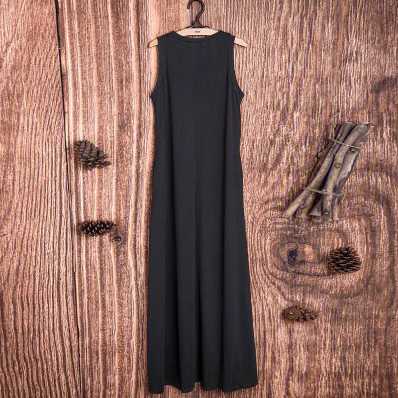 Sleeveless Silk Maxi Dress with Pockets | A-Line Silk Maxi Dress With No Sleeves (MS189)