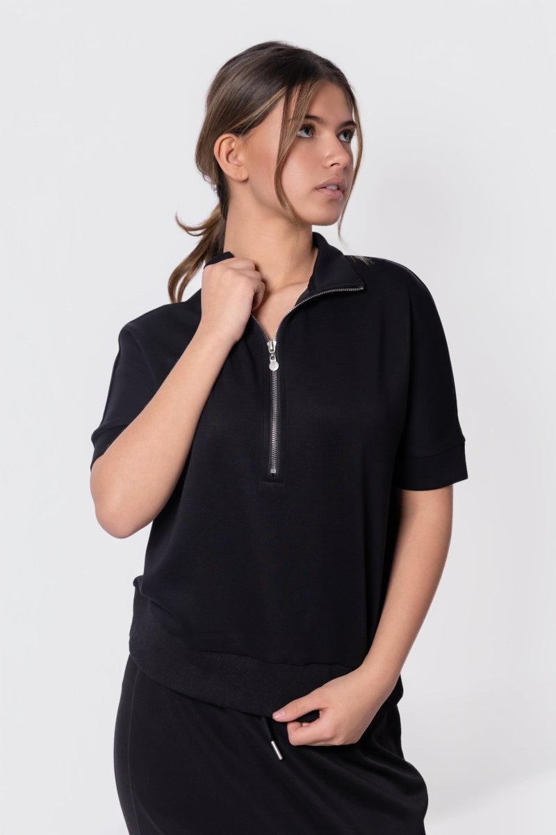 Mina Half Zip Top Short Sleeve (Black)