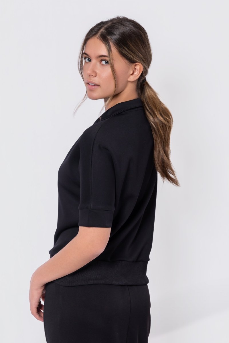 Mina Half Zip Top Short Sleeve (Black)