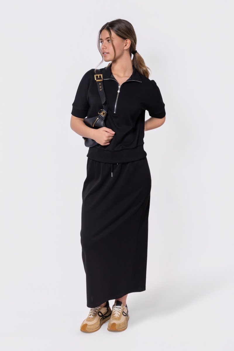 Mina Half Zip Top Short Sleeve (Black)