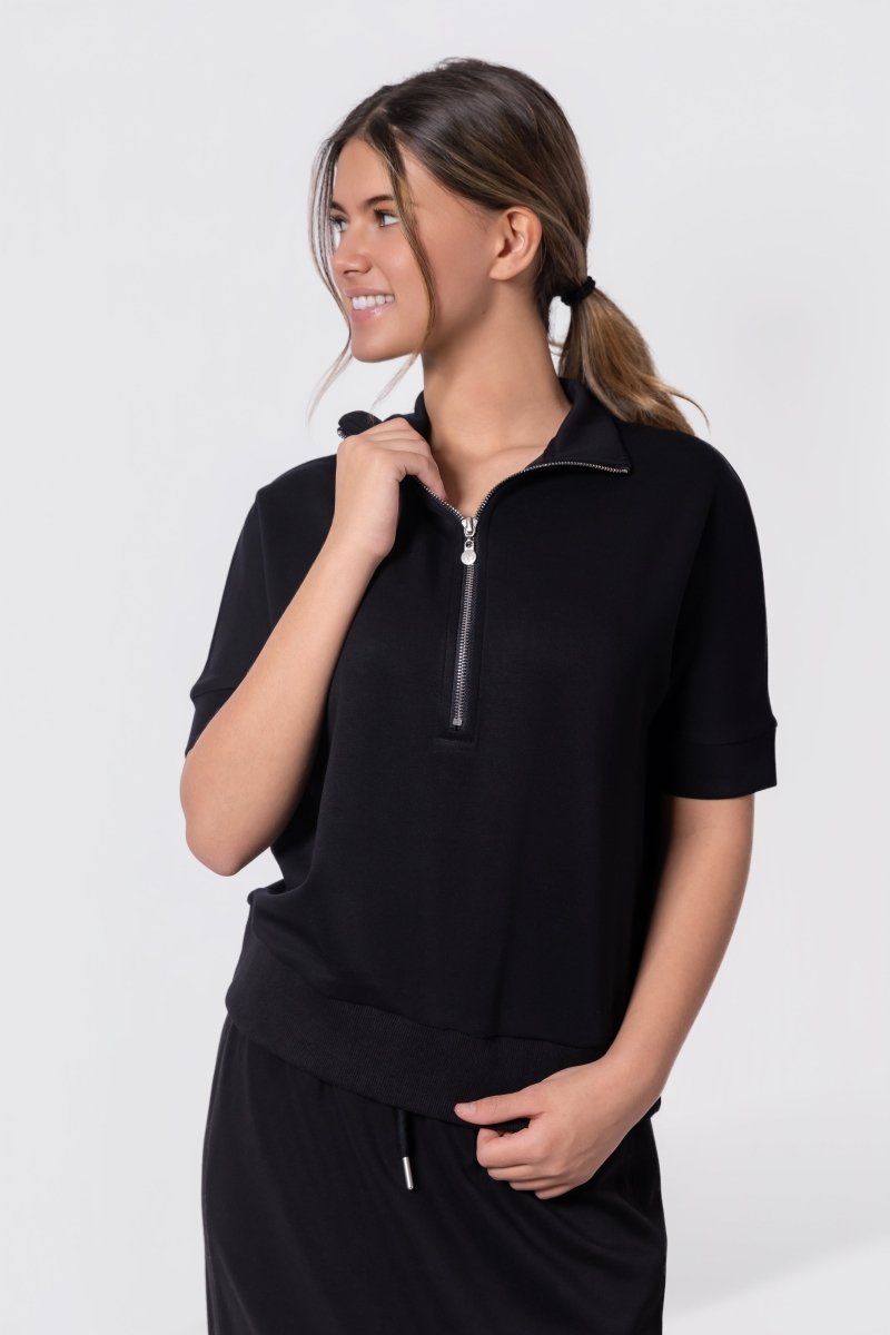 Mina Half Zip Top Short Sleeve (Black)