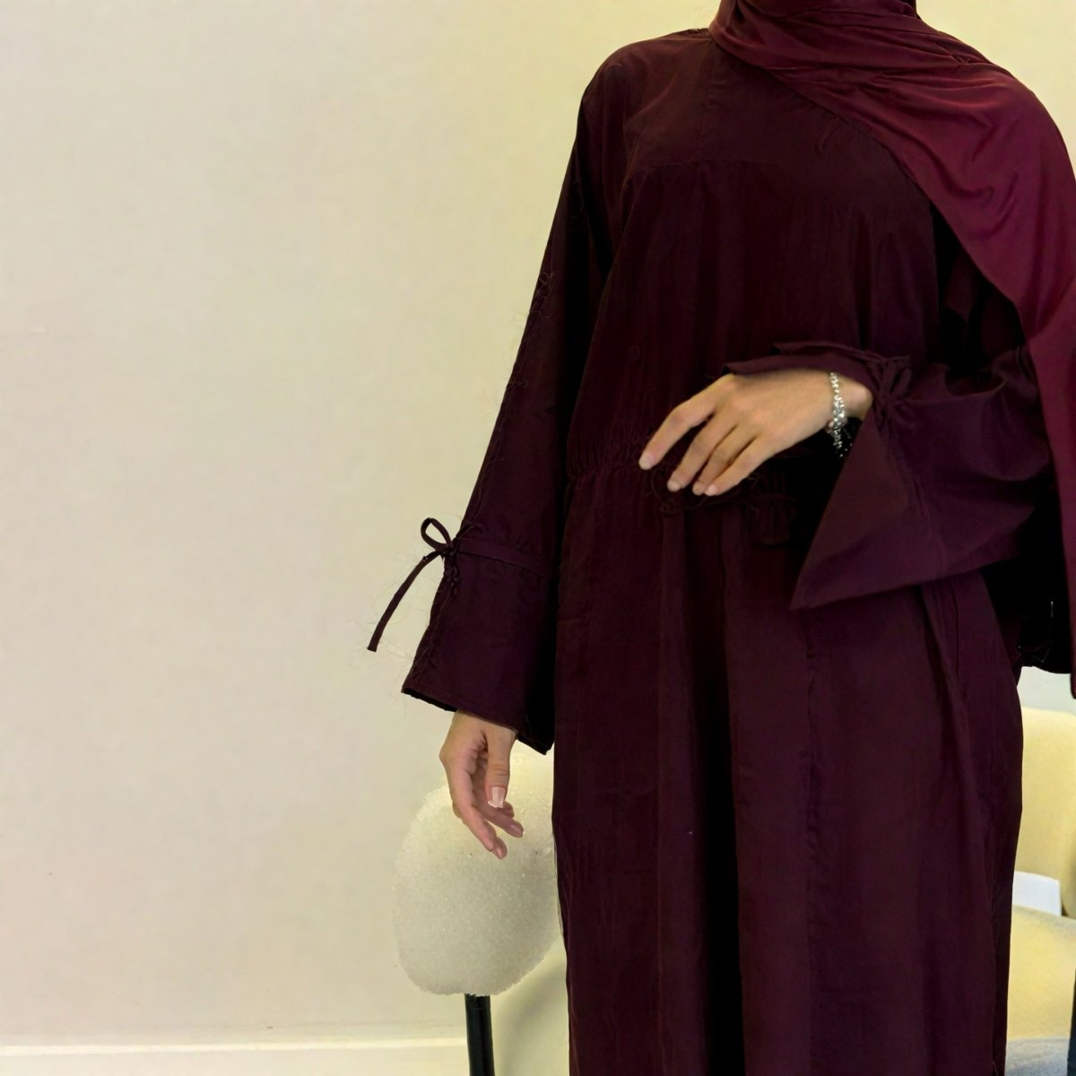 Mini Bow Sleeve Abaya | Simple Lace-Up Modest Abaya for Everyday Wear (MA130)