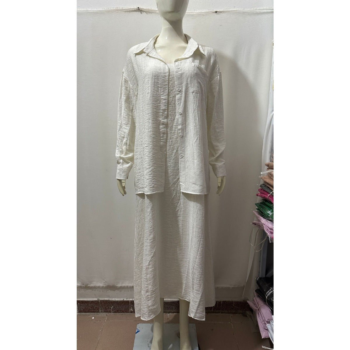 Minimalist White Casual Elegance Wrinkle-Texture Two-Piece Set  (MS091)