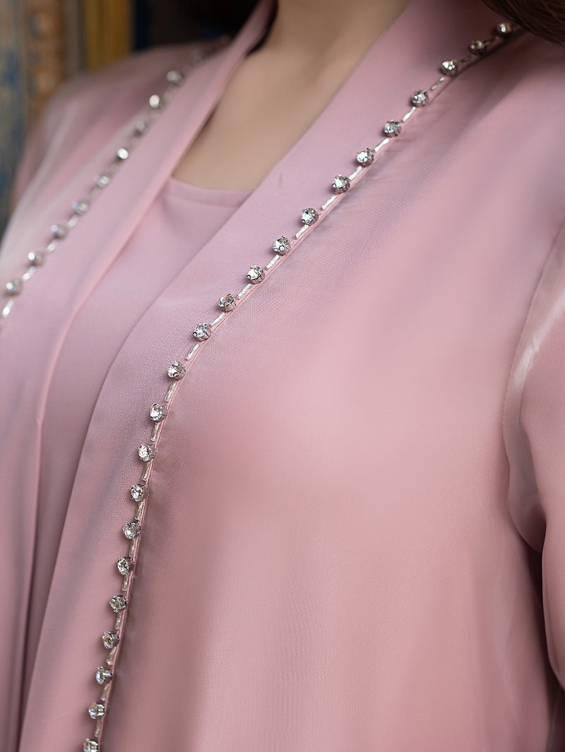 Mint Green Two-Piece Cardigan Dress Diamond-Embellished Cover-Up & Maxi Dress (MOA151)