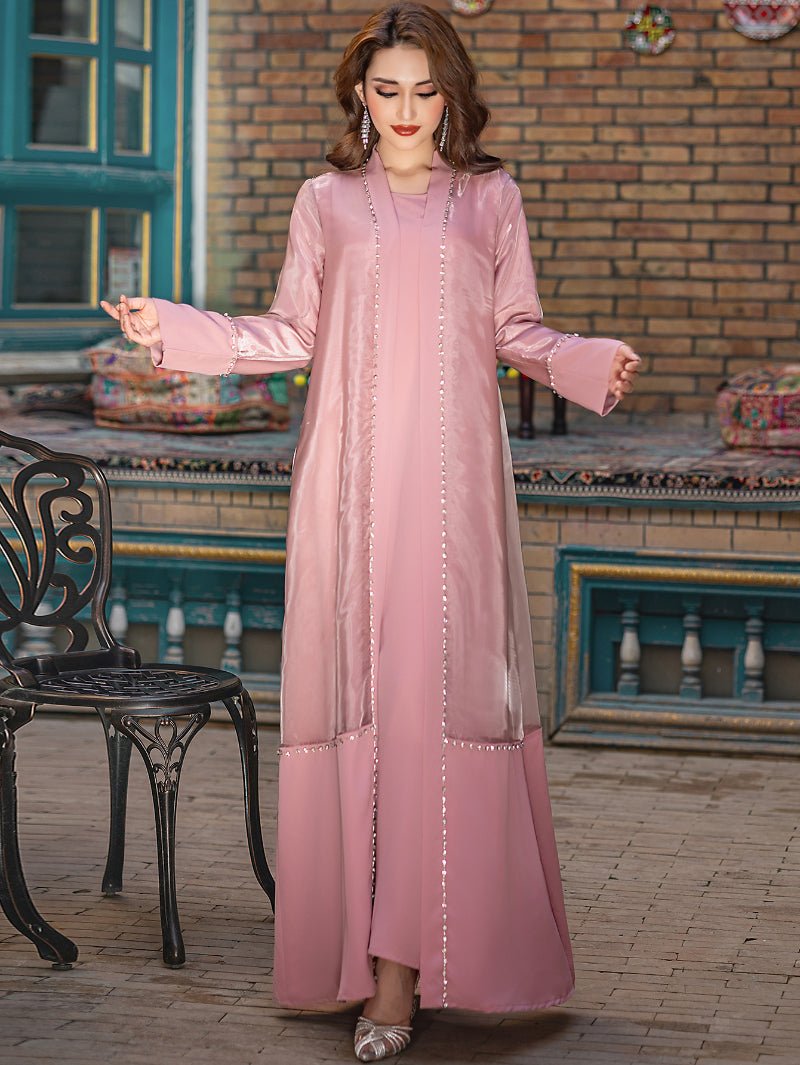 Mint Green Two-Piece Cardigan Dress Diamond-Embellished Cover-Up & Maxi Dress (MOA151)