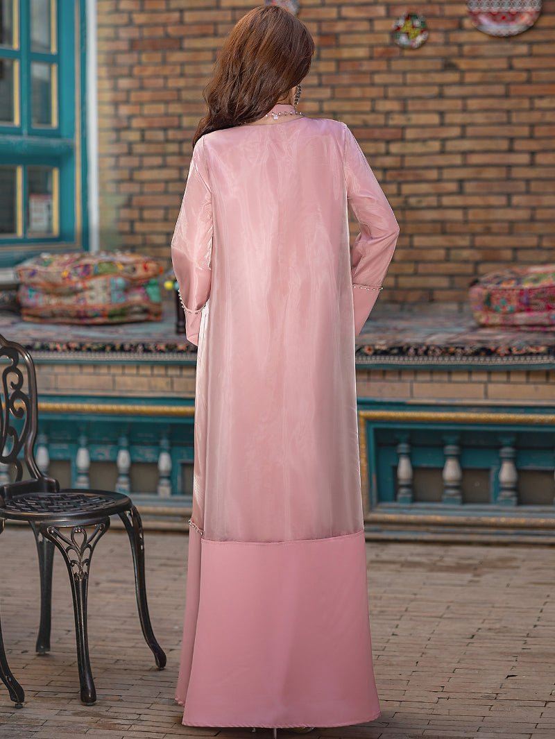 Mint Green Two-Piece Cardigan Dress Diamond-Embellished Cover-Up & Maxi Dress (MOA151)