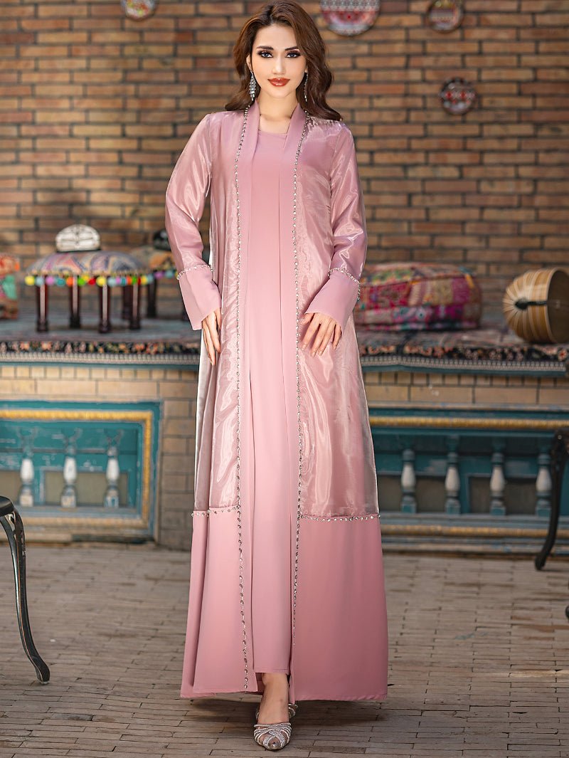 Mint Green Two-Piece Cardigan Dress Diamond-Embellished Cover-Up & Maxi Dress (MOA151)