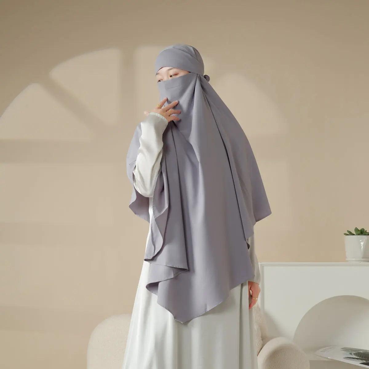 MK001 Niqab Attached 1-Layer Nida Plain Khimar