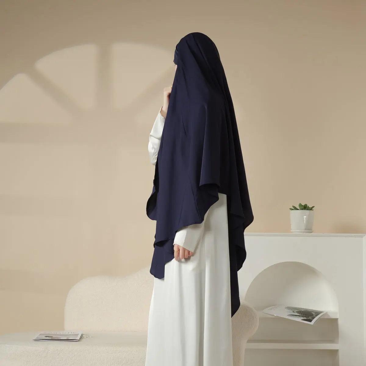 MK001 Niqab Attached 1-Layer Nida Plain Khimar