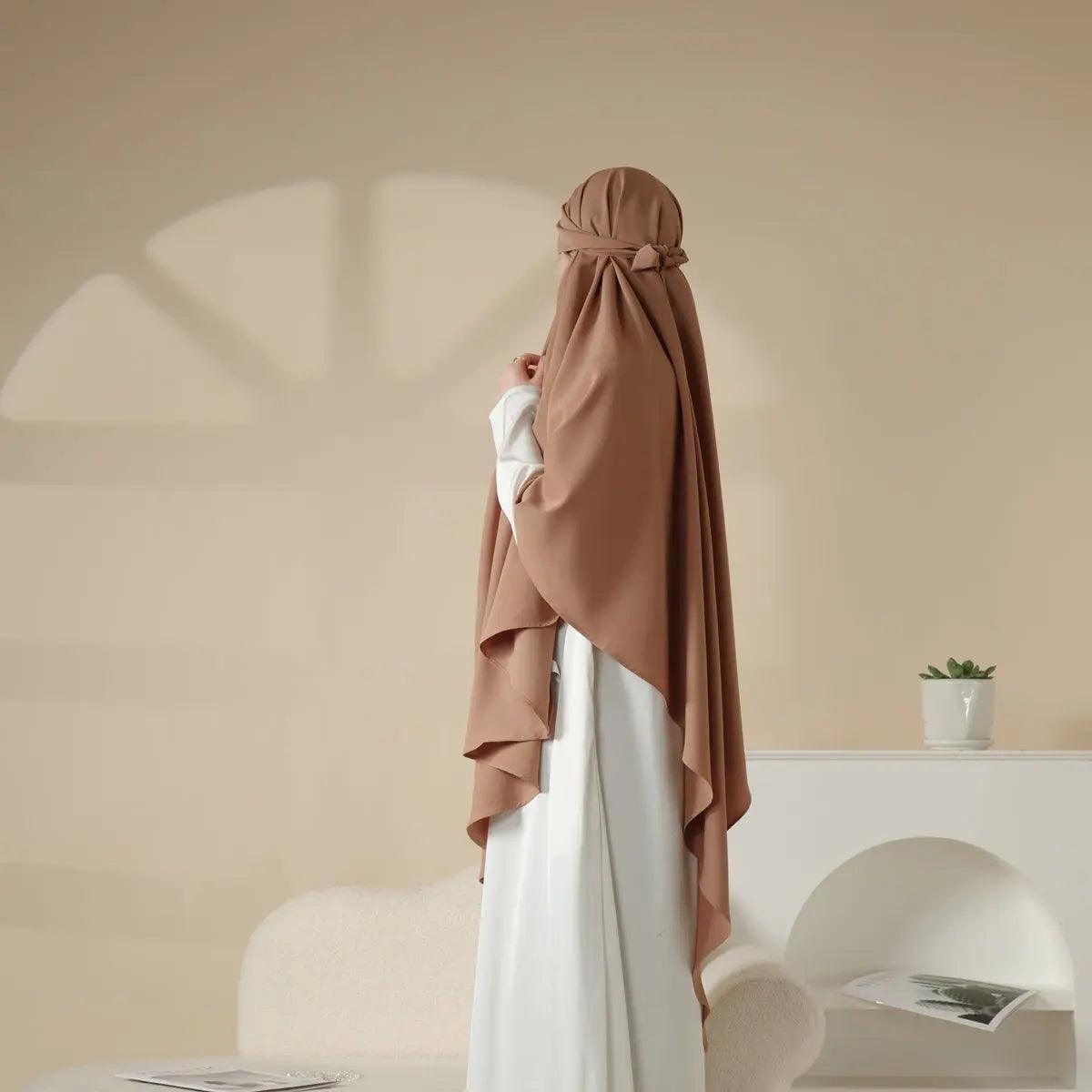 MK001 Niqab Attached 1-Layer Nida Plain Khimar