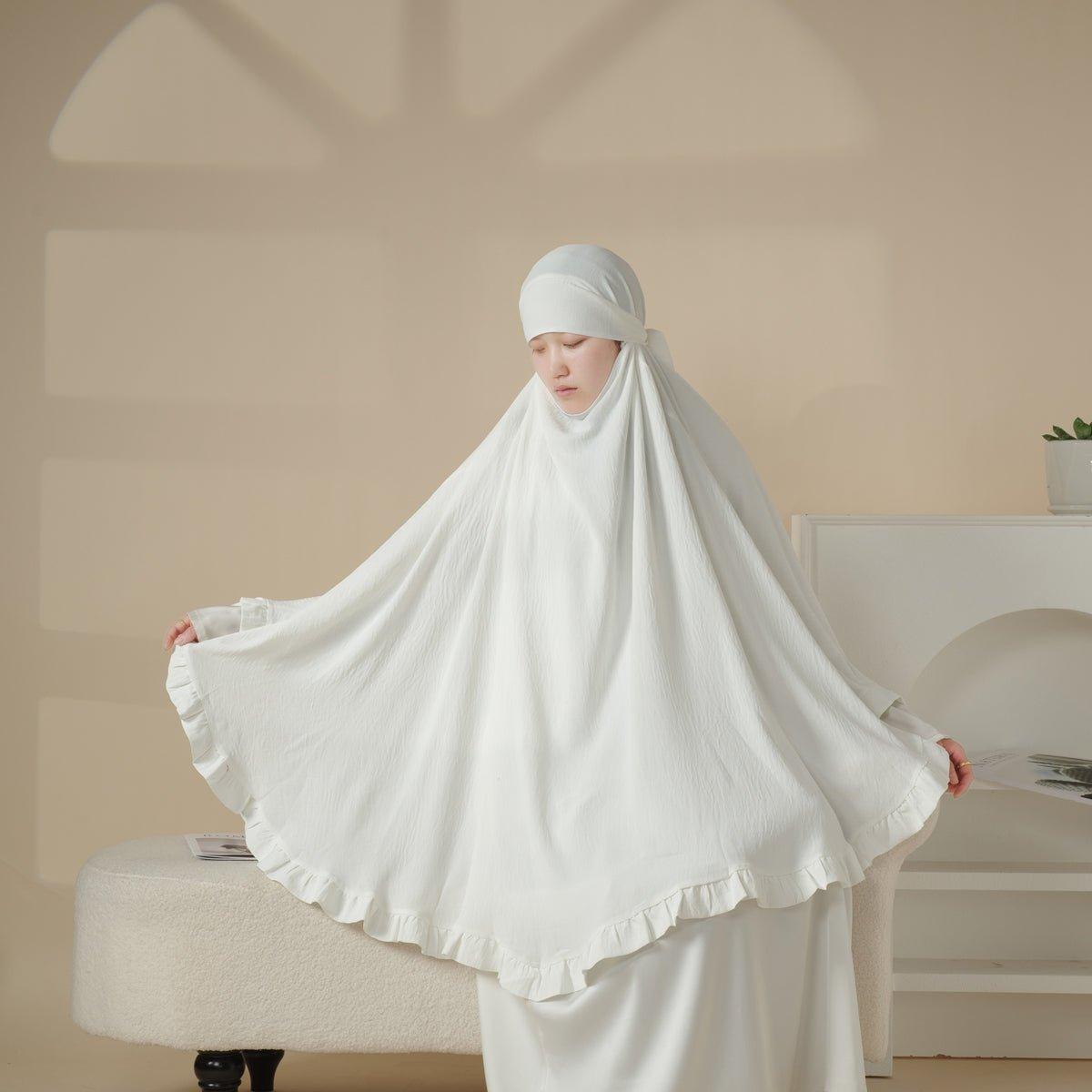MK019 Ruffled Solid Elastic Long Shawl Khimar