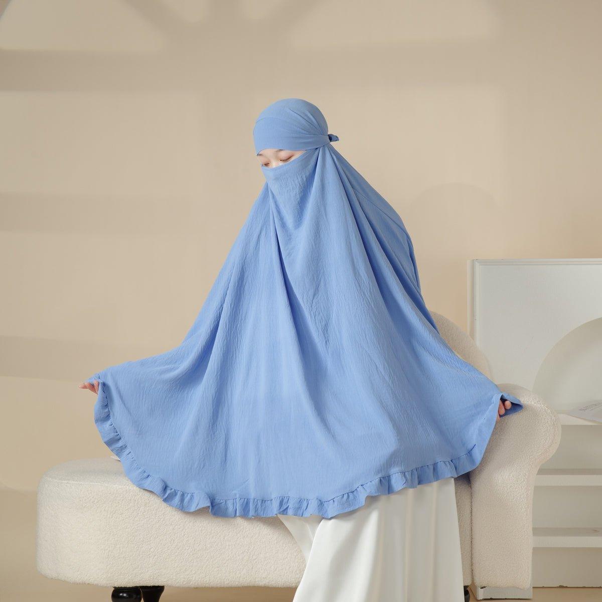 MK019 Ruffled Solid Elastic Long Shawl Khimar