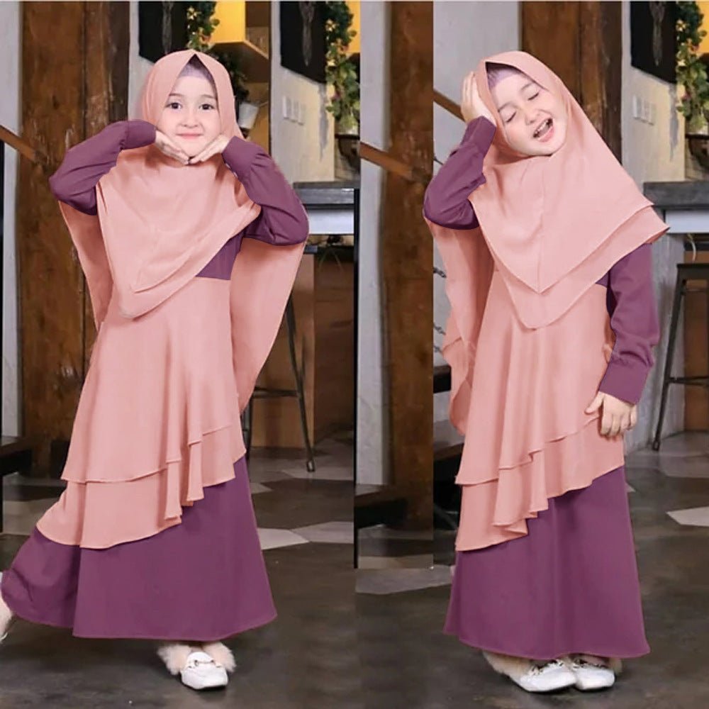 Matching Color Ruffle Abaya 2-Piece Set Kid Abaya(MKG011)