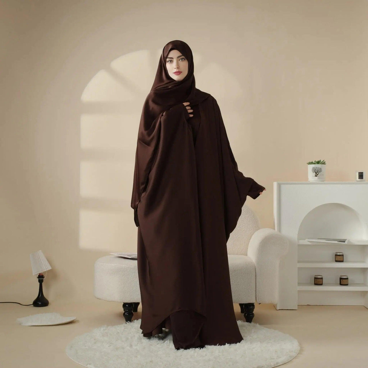 5-Piece Set Butterfly Abaya With Niqab, Loose Full Cover Satin Abaya (MOA019)