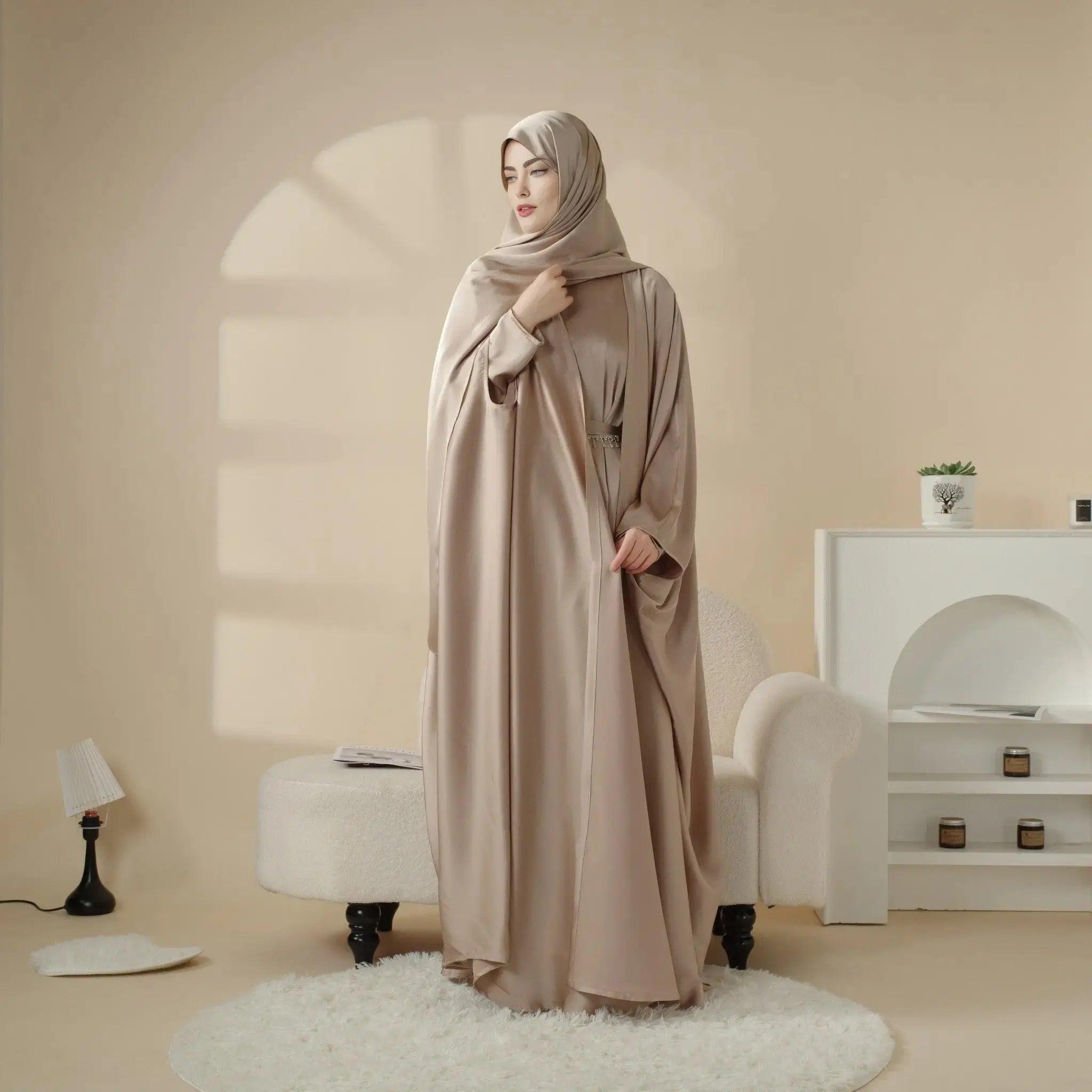 5-Piece Set Butterfly Abaya With Niqab, Loose Full Cover Satin Abaya (MOA019)