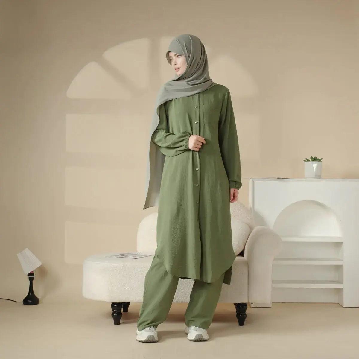 Casual Retro Shirt with Loose Long Pants 2-Piece Set (MOA020)