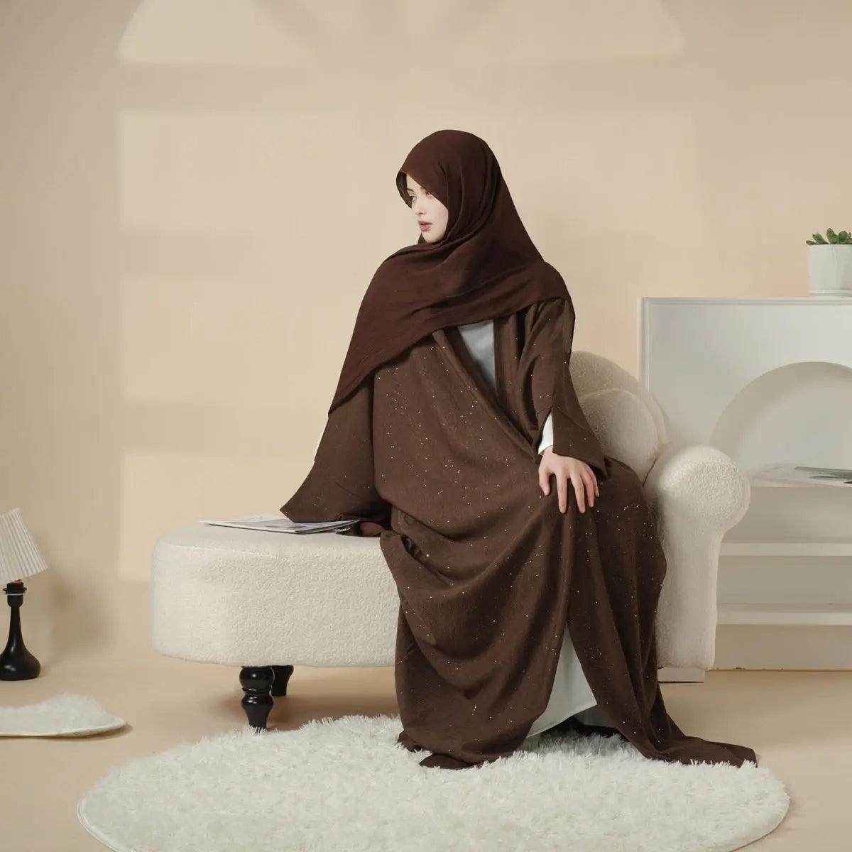 Wide Split Sleeve Glittering Ripple Cloth Open Abaya (MOA027)