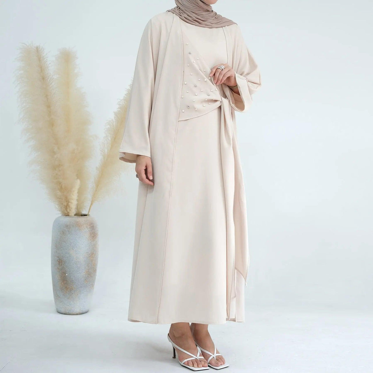 Solid Color Pearl Splice Abaya (MOA031)
