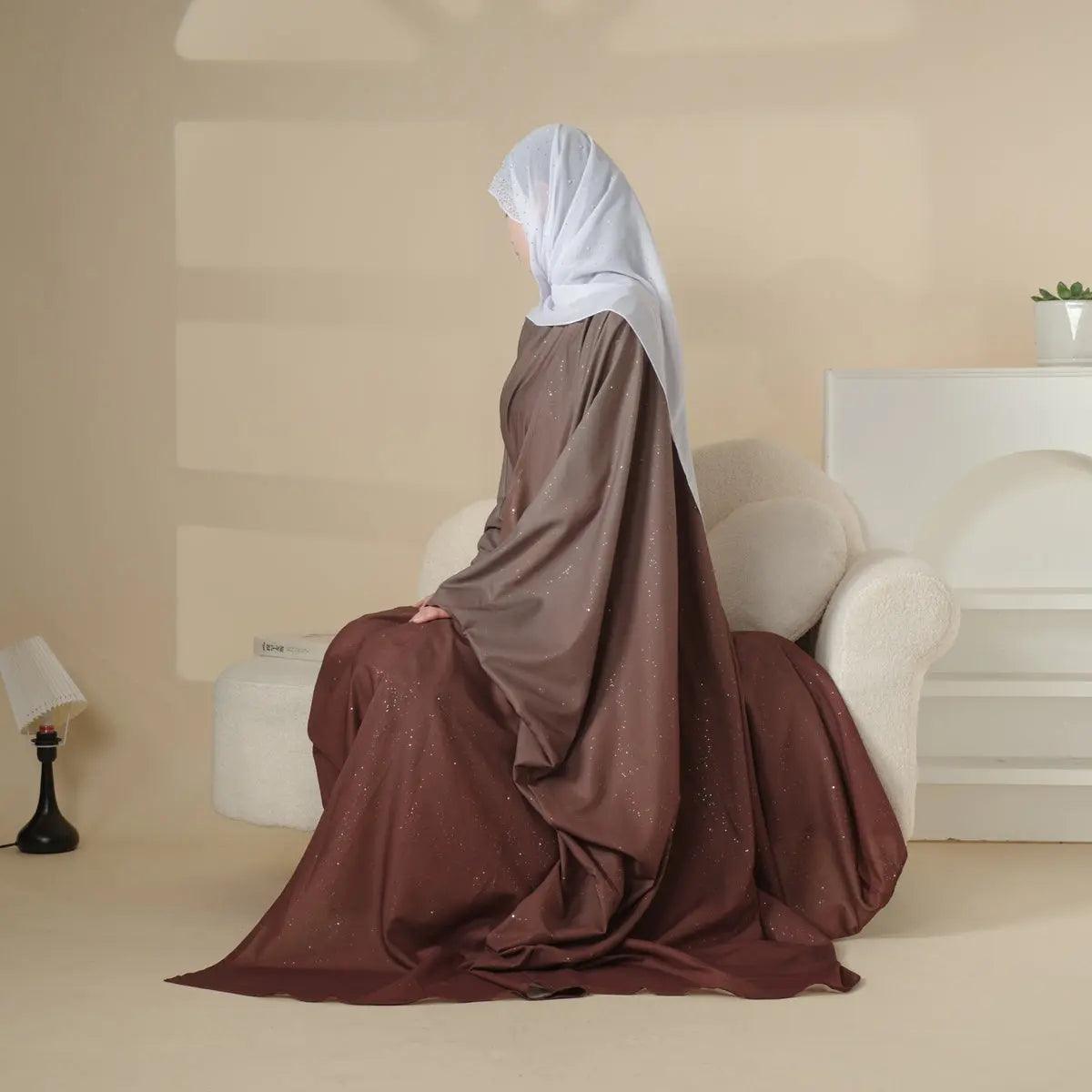 Glitter Gradient Polyester Abaya Set 4-Piece (MOA036)